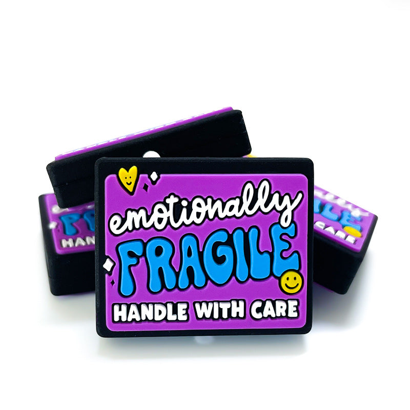 Silicone Focal Beads English Short Sentences Emotionally Fragile Rectangle 20pcs