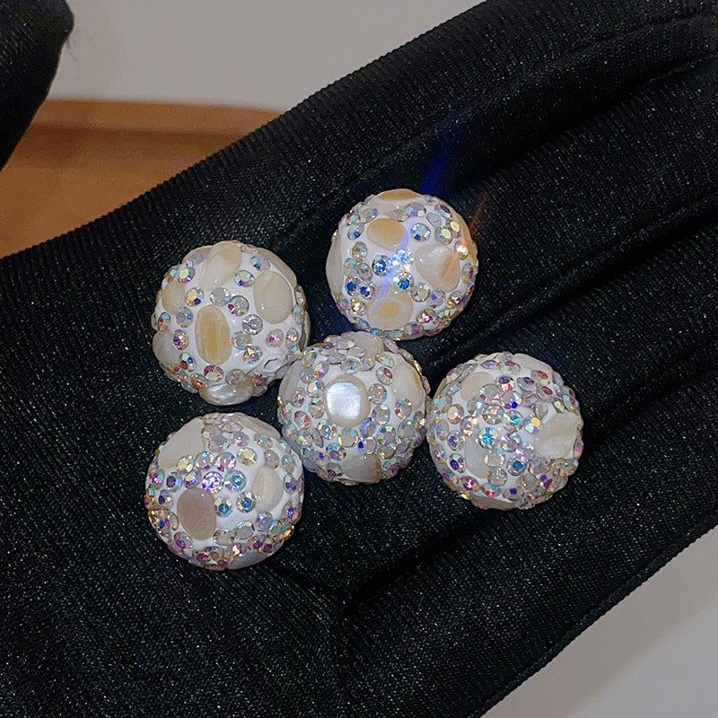 Natural Shell Embeded Rhinestone Bubblegum Ball Rhinestone Beads 16mm 10pcs 12