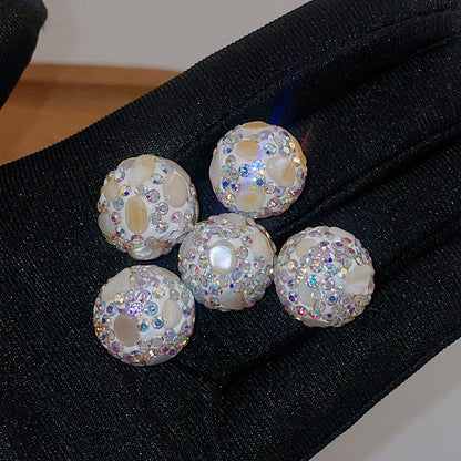 Natural Shell Embeded Rhinestone Bubblegum Ball Rhinestone Beads 16mm 10pcs 12