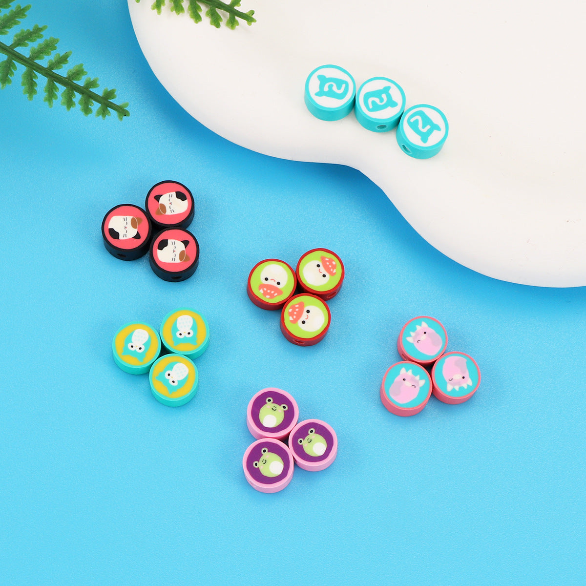 Cute Cartoon Animals Flat Round Clay Beads 9mm Colorful Glossy 100pcs 2