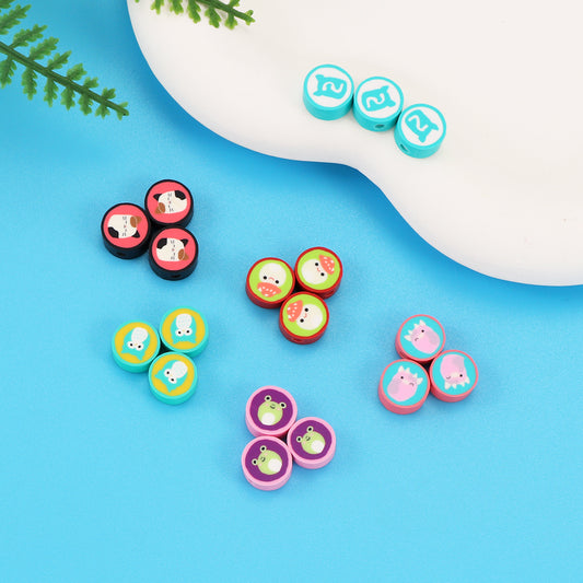 Cute Cartoon Animals Flat Round Clay Beads 9mm Colorful Glossy 100pcs 2