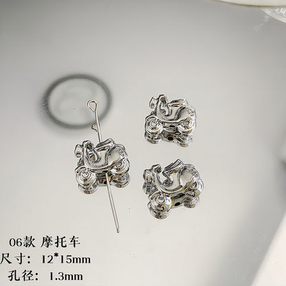 Cartoon Metal Beads Silver Pink Tone Playful Enamel 10pcs 8