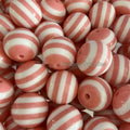 Striped Bubblegum Beads 20mm Light Pink White Chunky Resin 10pcs