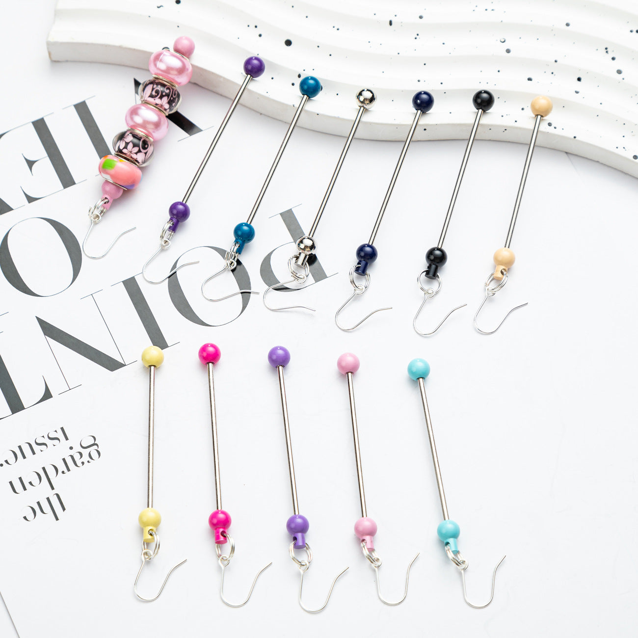 Beadable Earrings Metal Colorful Bar 7.8cm 4.4g Wholesale