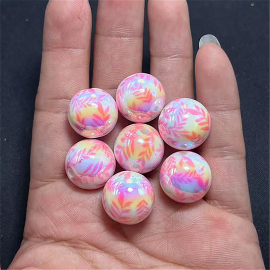Plating Leaf Acrylic Beads 16mm UV Willow Print 100pcs 2
