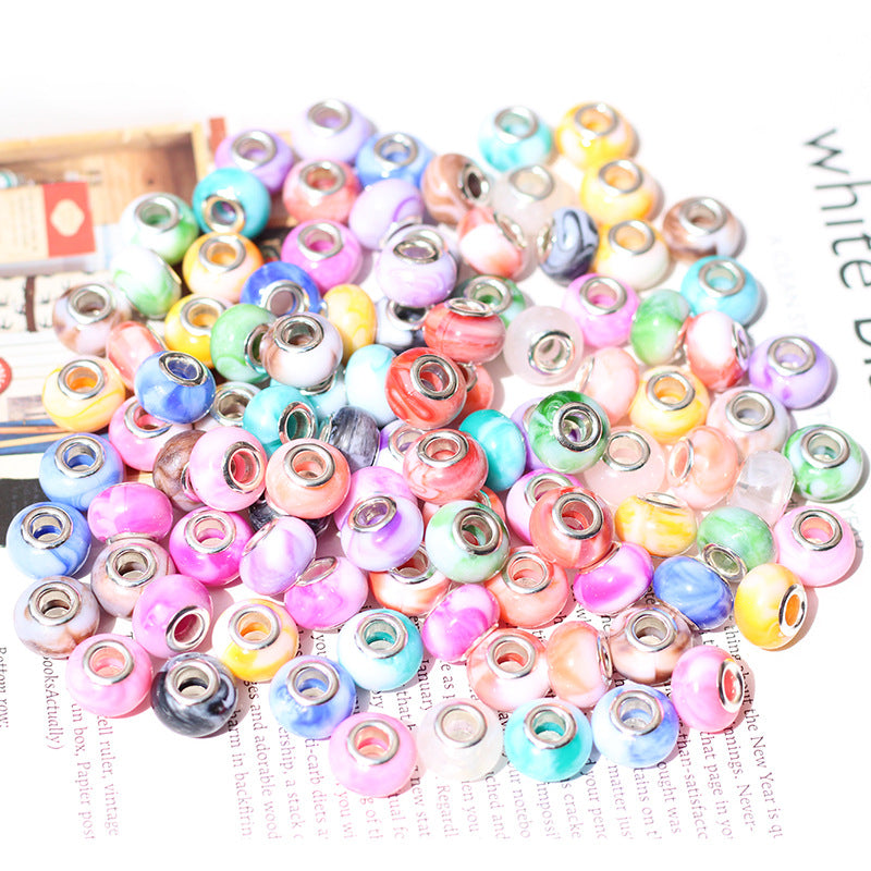 Blooming Color Marble Resin Spacer Beads 14mm Glossy Metal-Lined Hole 100pcs 6