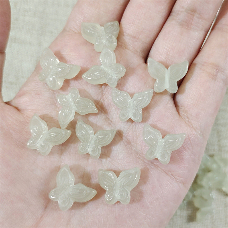 Imitation Hotan Jade Butterfly Resin Beads 14mm Soft Jade Tones 10pcs 3