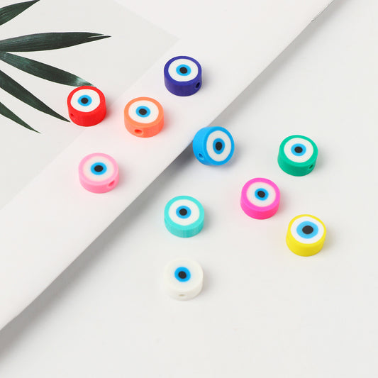 Flat Clay Beads 10mm Evil Eye Polymer Bright Mixed Colors 100pcs 2