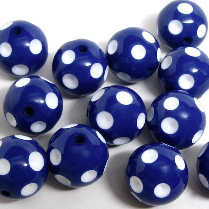 Polka Dot Bubblegum Beads 20mm Navy Blue Concave Round Resin 10pcs 2