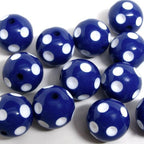 Polka Dot Bubblegum Beads 20mm Navy Blue Concave Round Resin 10pcs 2