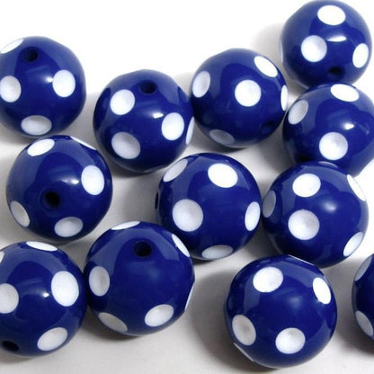 Polka Dot Bubblegum Beads 20mm Navy Blue Concave Round Resin 10pcs 2
