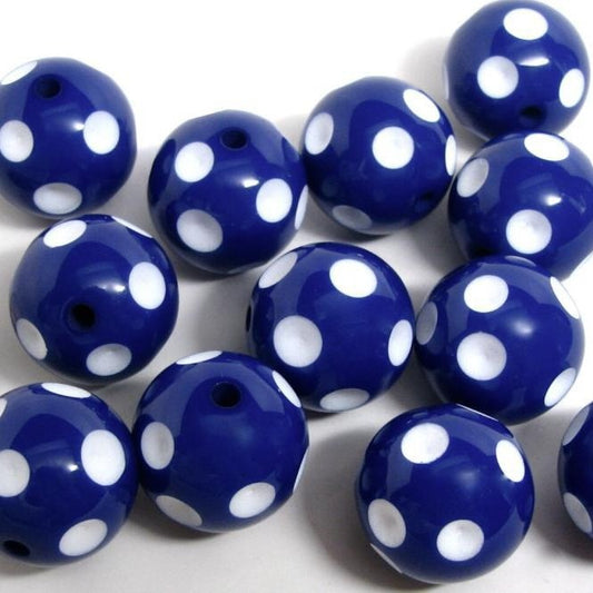 Polka Dot Bubblegum Beads 20mm Navy Blue Concave Round Resin 10pcs 2