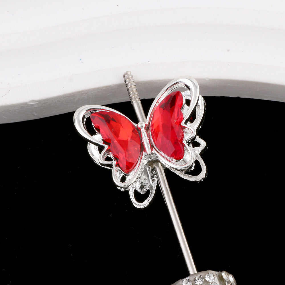 Butterfly Metal Beads 26mm Double-Sided Crystal Glass Embedded 3pcs 7