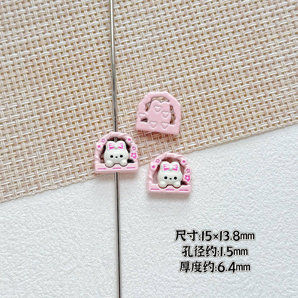Baking Painted Window Kitten and Nice Rabbit Metal Beads 15/17mm 10pcs 3