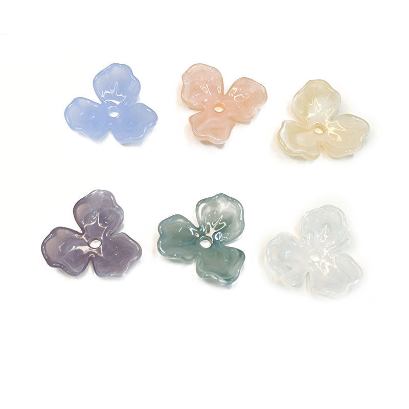 Three-Petal Flower Acrylic Beads 23mm Translucent Mixed Colors 100pcs