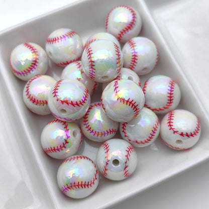 Plating Round Acrylic Beads 16mm UV Tennis Design 100pcs 10