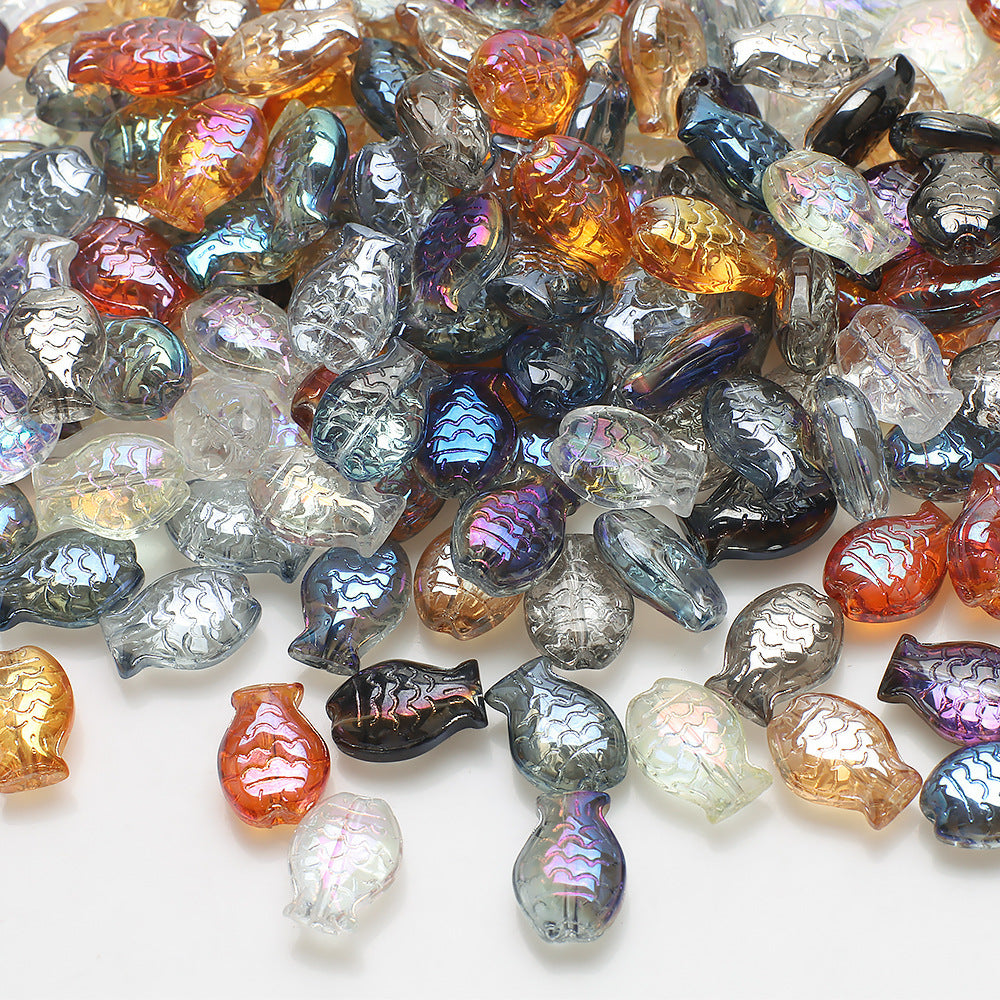 Electroplated Small Fish Glass Beads 10x14mm Translucent 30pcs 3
