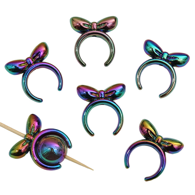 Painted Bow Tie Acrylic Beads 25x27mm Glossy Colors 8pcs 6