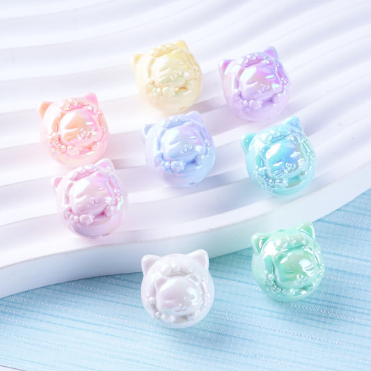 UV Plating Cute Little Cat Acrylic Beads 18mm Pastel Colors 50pcs 2