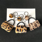 Leopard Print Plush Pom Pom Bag Keychain Soft Fluffy Animal Print 2pcs 3