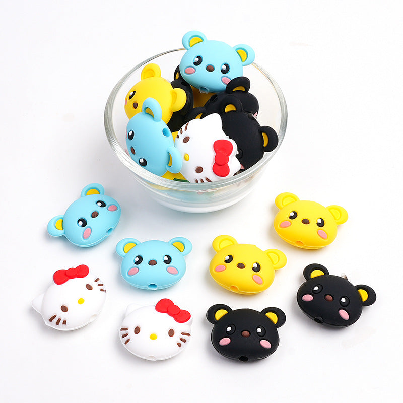 Silicone Focal Beads KT Cat Bear Faces Yellow Blue 20pcs