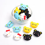 Silicone Focal Beads KT Cat Bear Faces Yellow Blue 20pcs