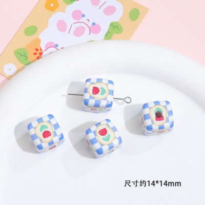 Plaid Sunflower Square Acrylic Beads 14mm Colorful Floral 10pcs 18