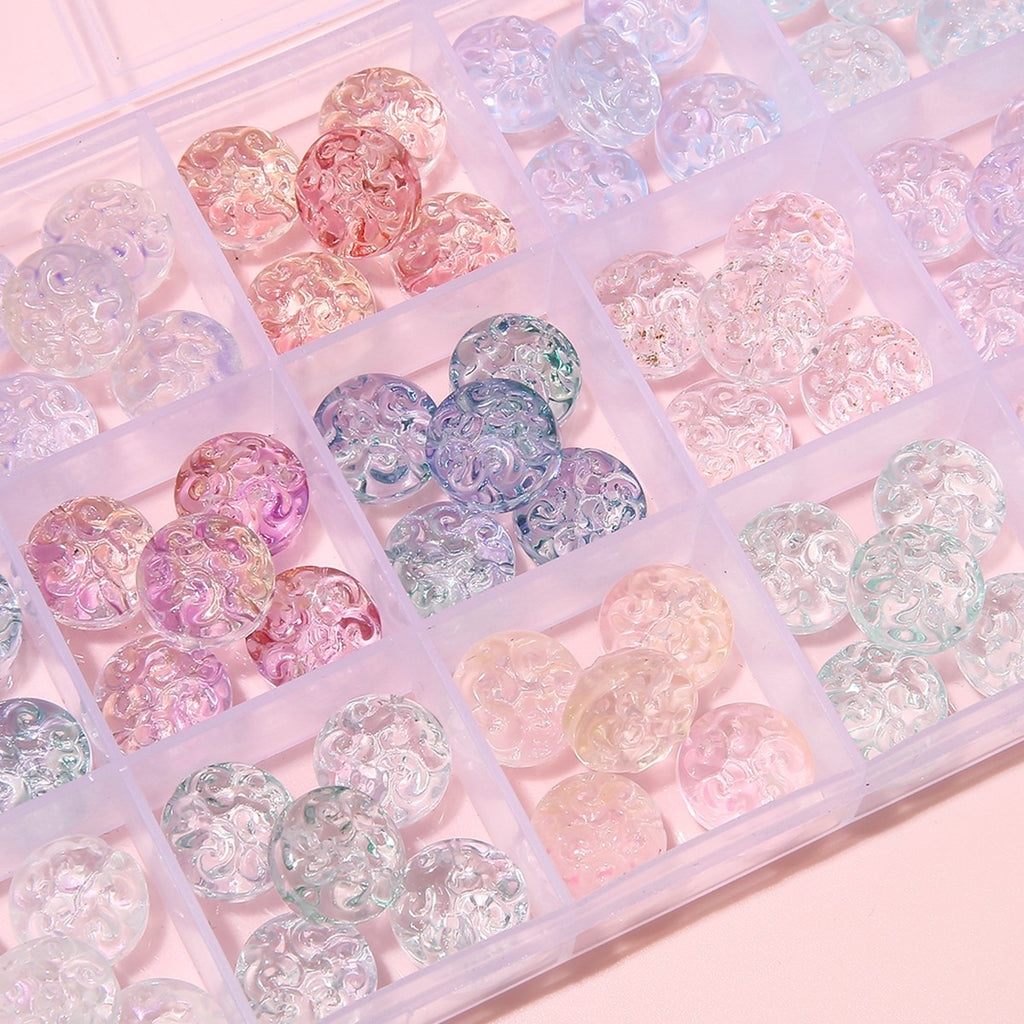 Transparent Floral Round Glass Beads 13mm Pastel Mixed 20pcs 2