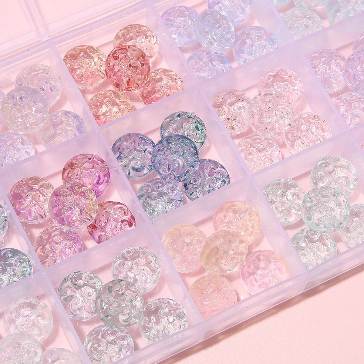 Transparent Floral Round Glass Beads 13mm Pastel Mixed 20pcs 2