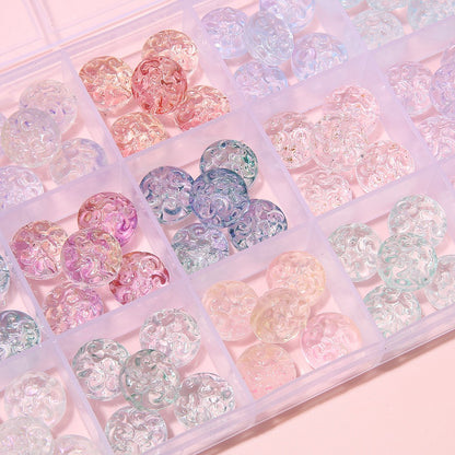 Transparent Floral Round Glass Beads 13mm Pastel Mixed 20pcs 2