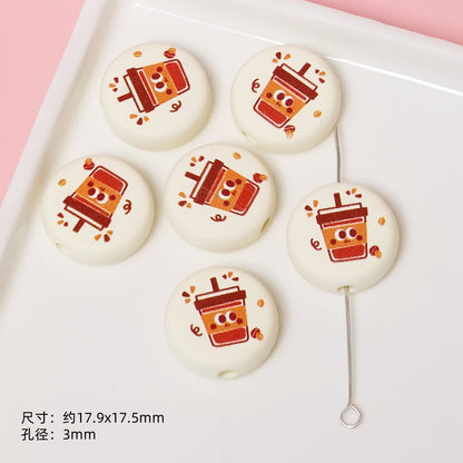 Dessert Acrylic Flat Beads 17mm Printed Cute Food Designs 10pcs 8