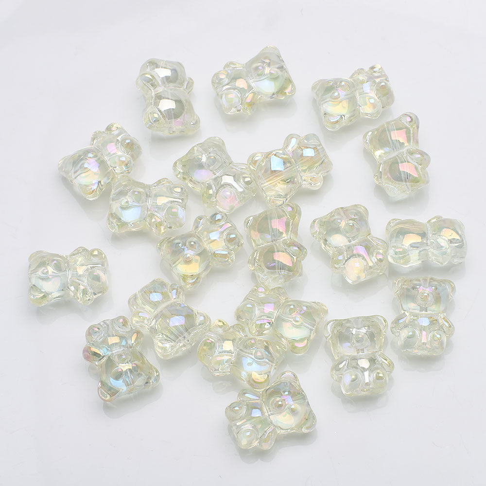 Electroplated Bear Glass Beads 12mm 14mm Mixed Metallic Colors 20pcs 13