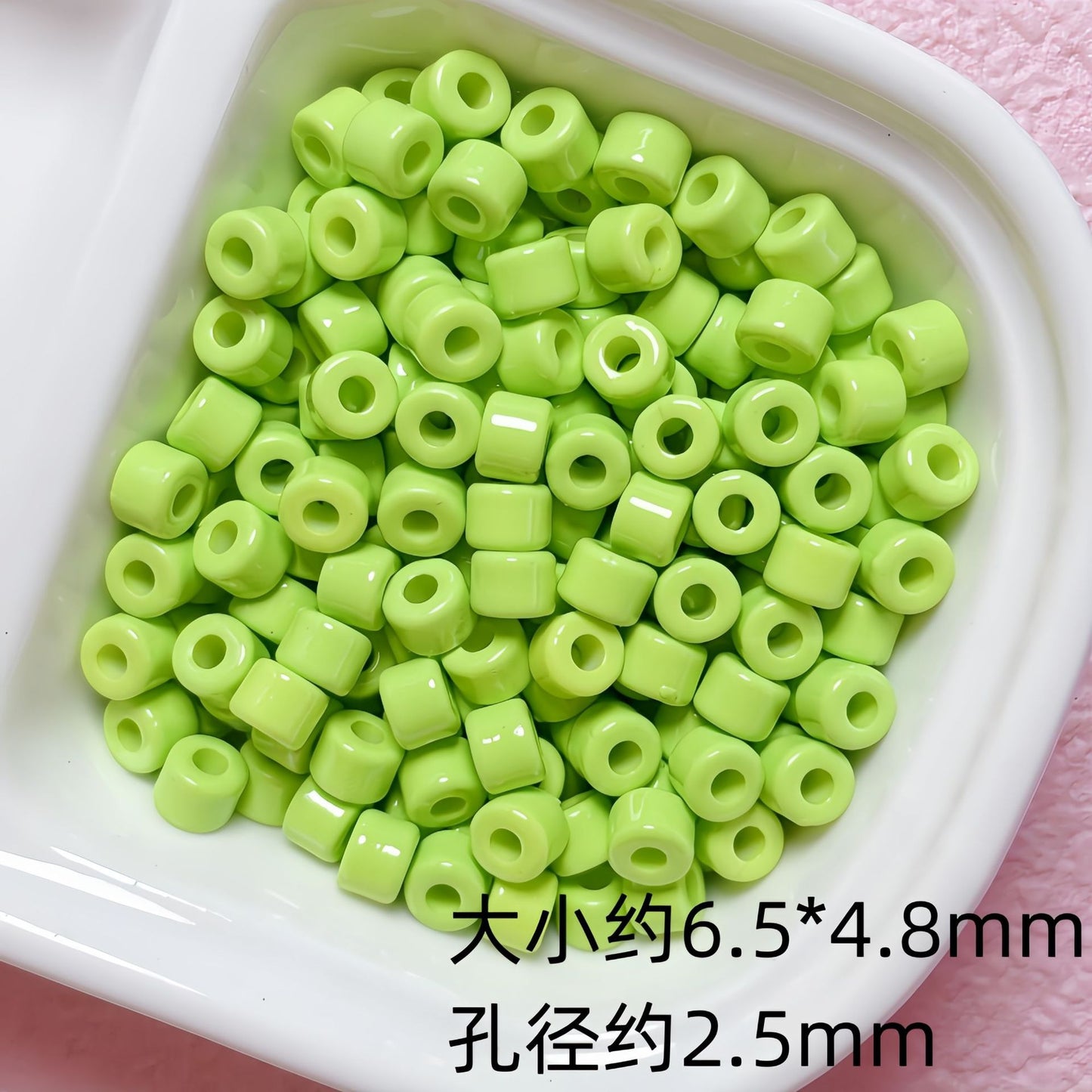Solid Color Cylindrical Pony Beads Acrylic 6mm 50pcs 6