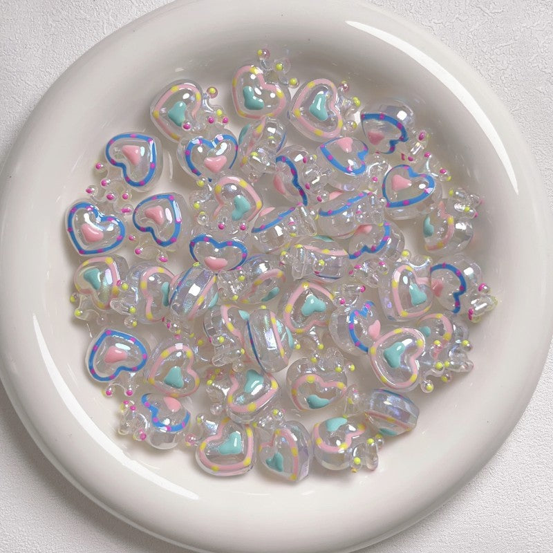 Glow Hand-Painted Heart Crown Acrylic Beads 25mm Pastel 2pcs 2