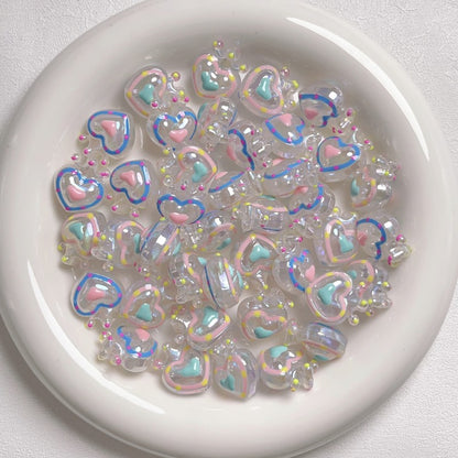Glow Hand-Painted Heart Crown Acrylic Beads 25mm Pastel 2pcs 2