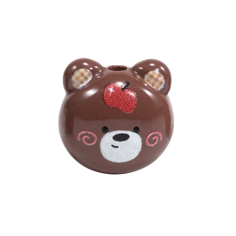 Cartoon Character Bear Head Acrylic Beads 17mm Colorful 10pcs 29