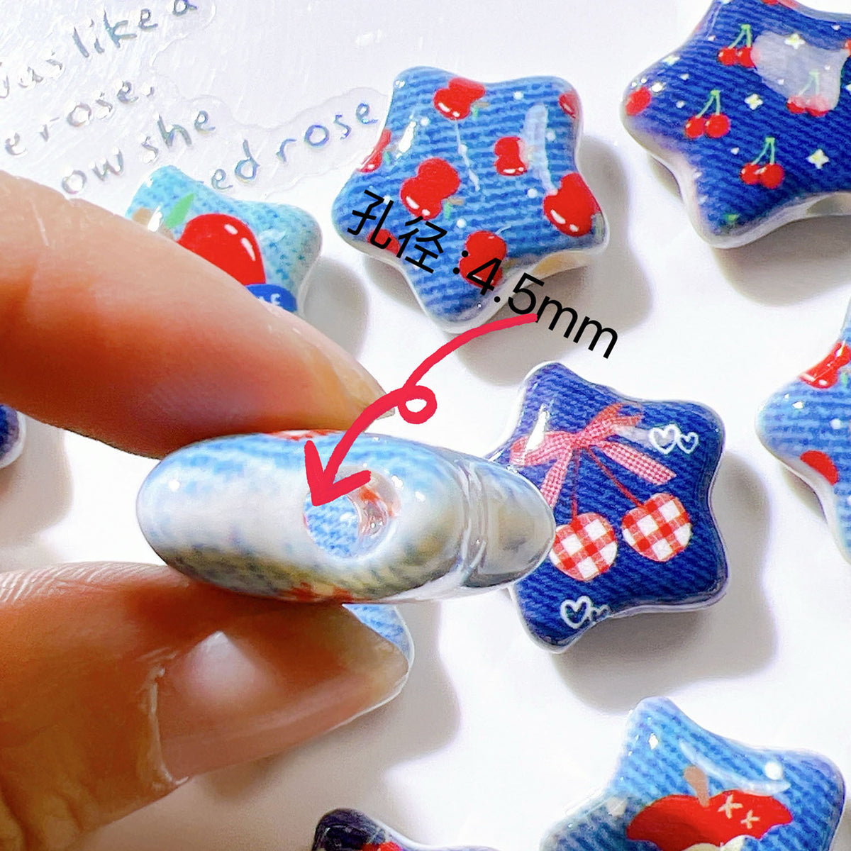 Denim Blue Star Acrylic Beads 26mm Glossy Red Accents 10pcs 4