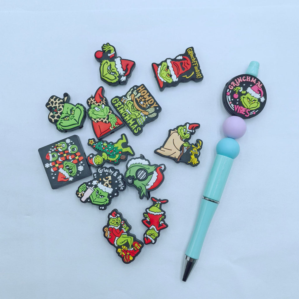 Silicone Focal Beads Christmas Grinch Poses and Text 20pcs 4