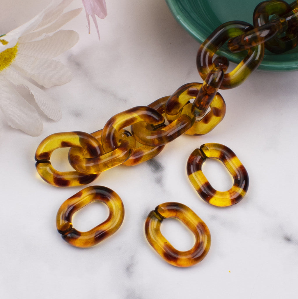 Plastic Leopard Print Open Chain Links 23mm Transparent Amber 100pcs 3