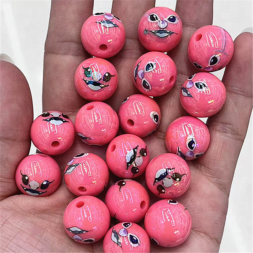 Plating Round Acrylic Beads 16mm Stitched Face Printed 100pcs 3