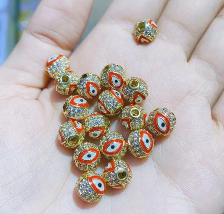 Round Rhinestone Beads 8mm 10mm Evil Eye Enamel Brass 1pc 6