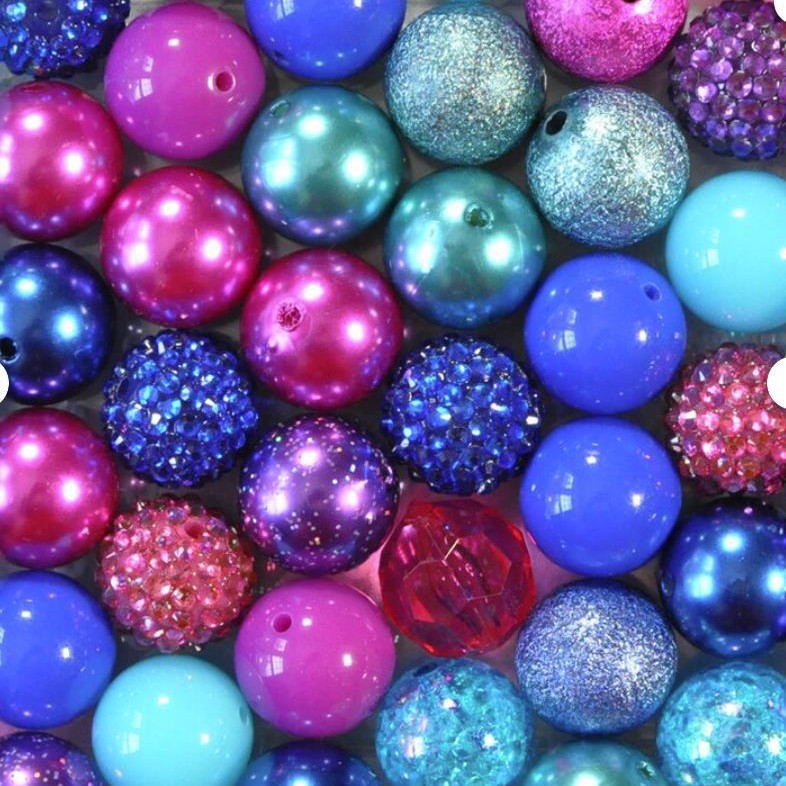 Bubblegum Beads 20mm Rose Red Blue Purple Glitter Chunky Mix 50pcs 2