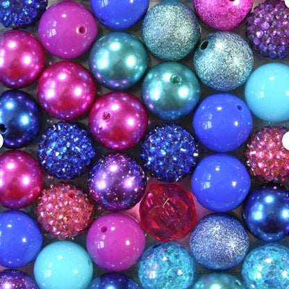Bubblegum Beads 20mm Rose Red Blue Purple Glitter Chunky Mix 50pcs 2