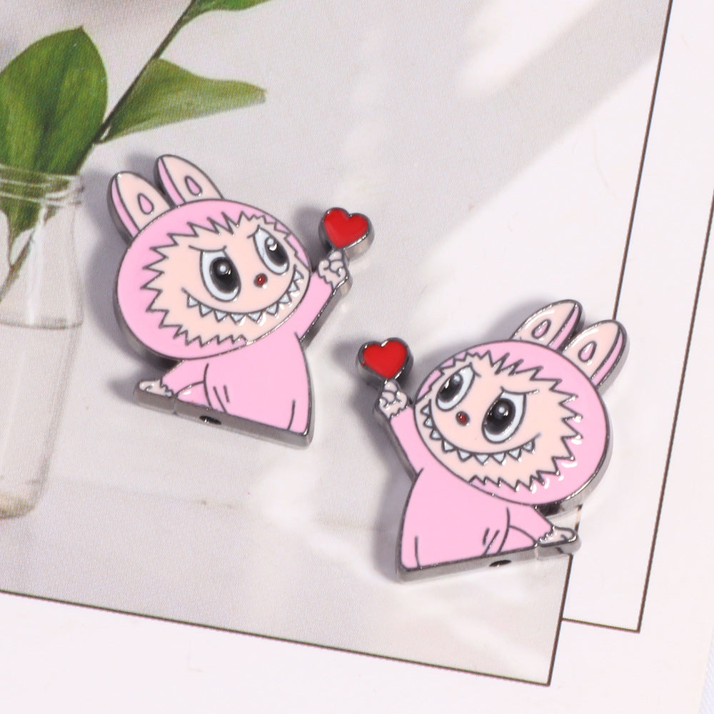 Finger Heart Pose Metal Beads 20mm Enamel Alloy 5pcs 6