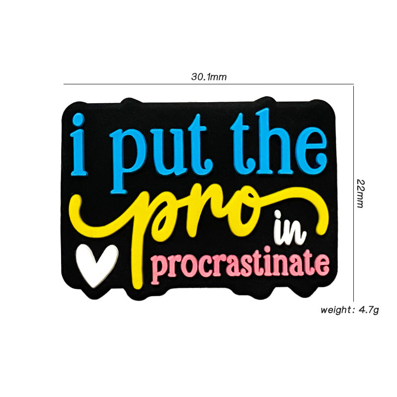 Silicone Focal Beads English I Put The Pro In Procrastinate Text 20pcs 2