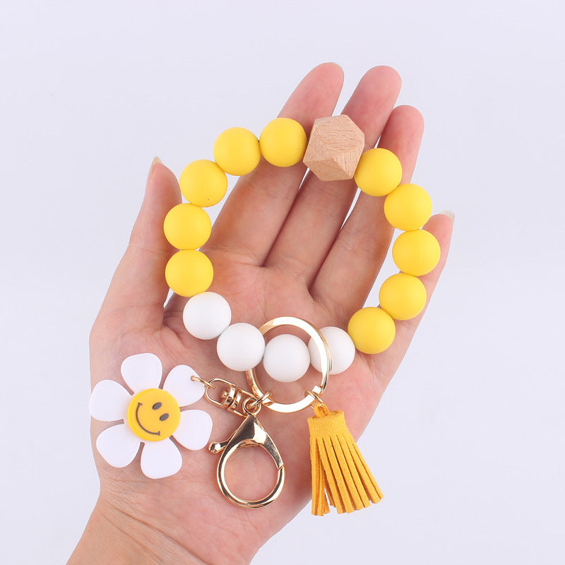 Sunflower Heart Wristlet Keychain Silicone Beaded Charm 2