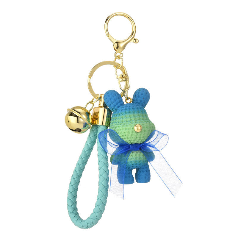 Resin Gradient Wool Rabbit Animal Charm Keychain with Organza Bow 5