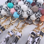 Leopard Print Silicone Bead Tassel Wristlet Keychain 4