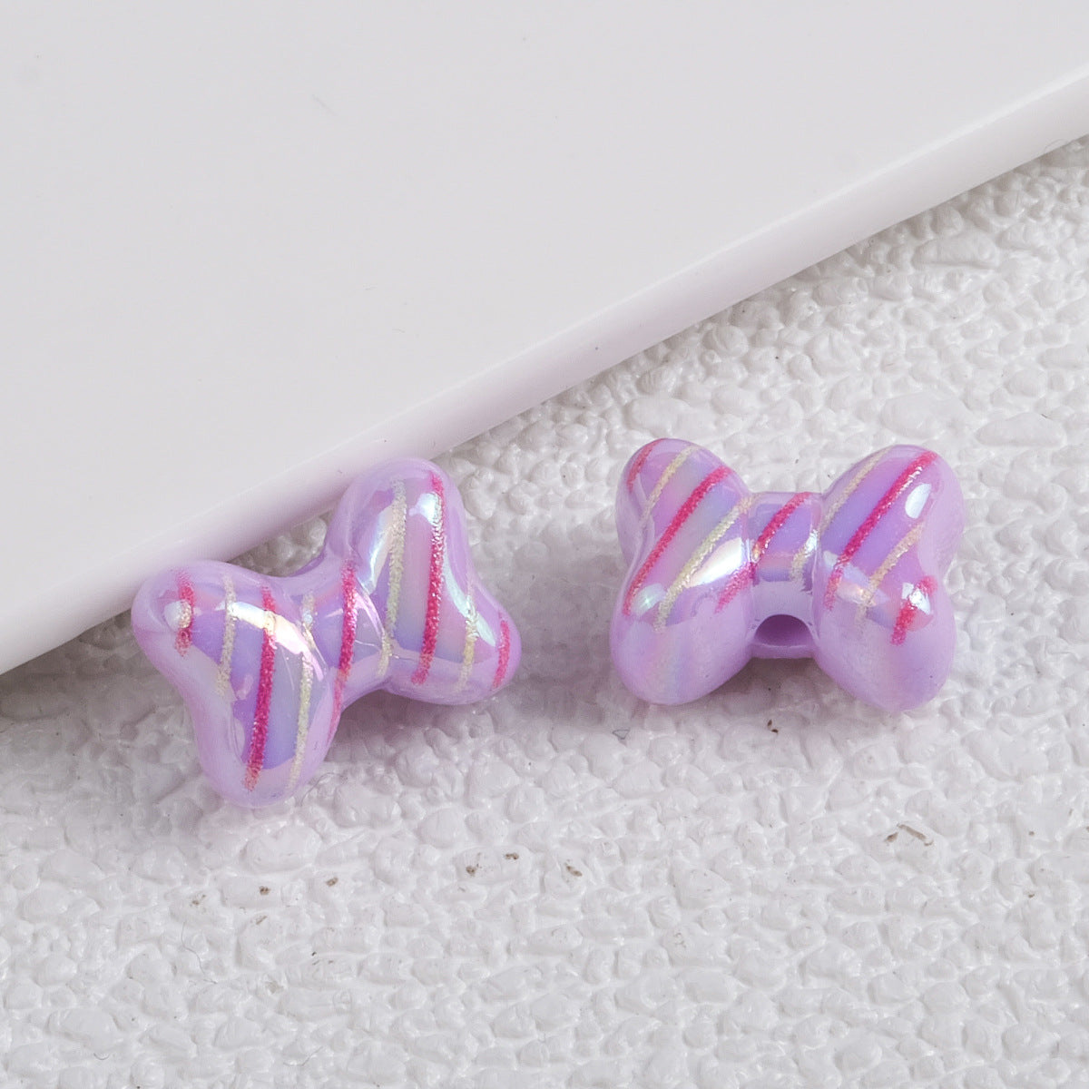 Plating Striped Bow Acrylic Beads 14.7×11.2×8mm Colorful Mixed 50pcs 3