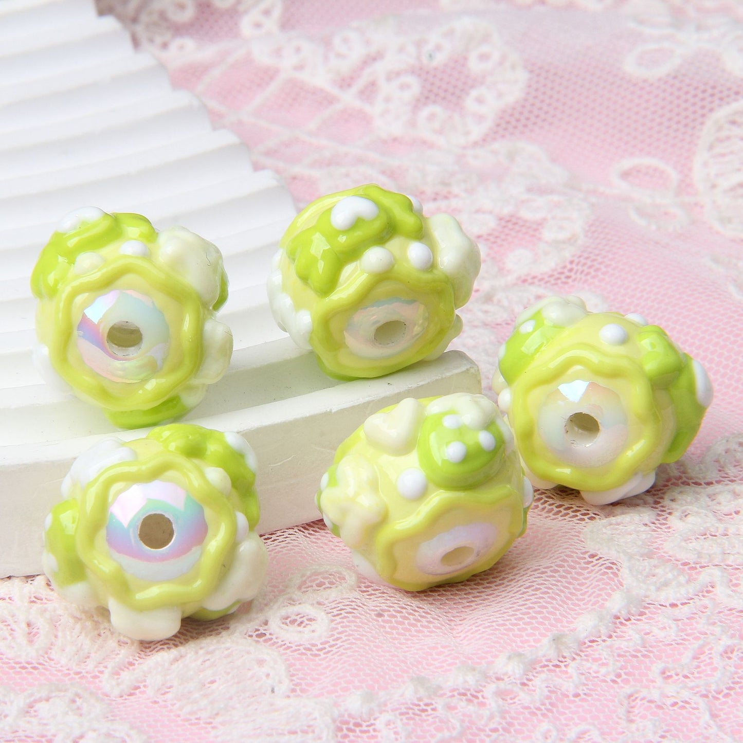 Hand Painted Cute Cake Series Acrylic Beads 18-23mm 10pcs 14